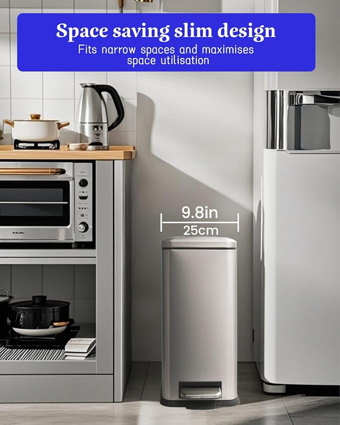 8 Gallon Trash Can with Lid, Stainless Steel Bathroom Garbage Can with Removal - Image 2