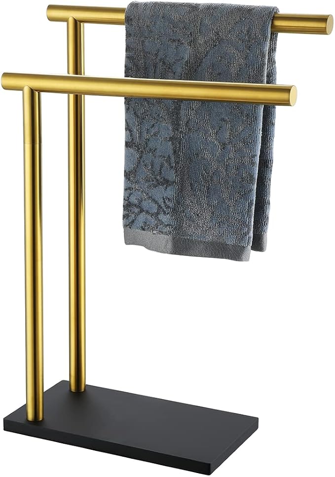 JQK Hand Towel Holder Stand Brushed Gold, Modern Tree Rack Free Standing by Homeimprovement