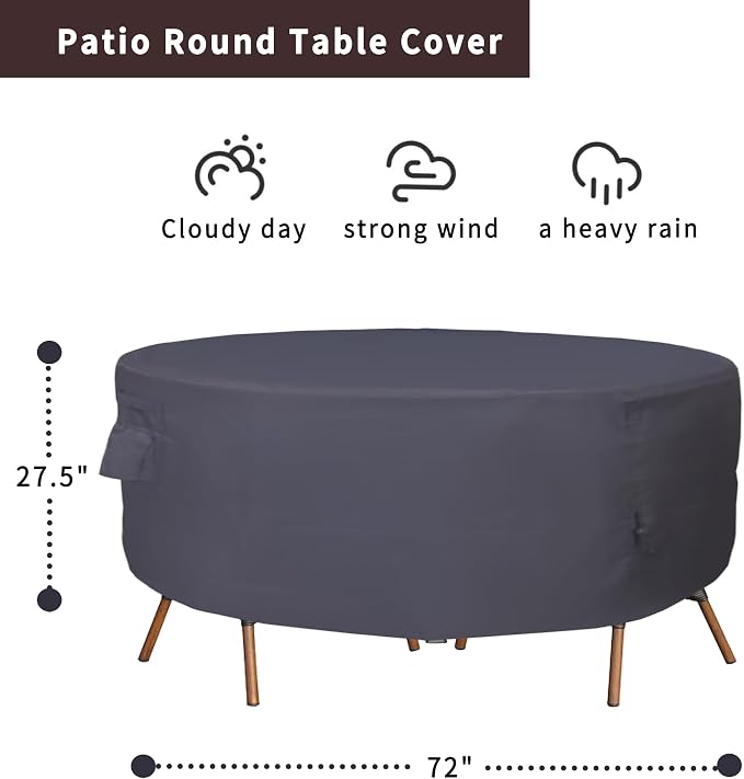 Round Patio Furniture Cover, Heavy Duty and Waterproof - Image 2