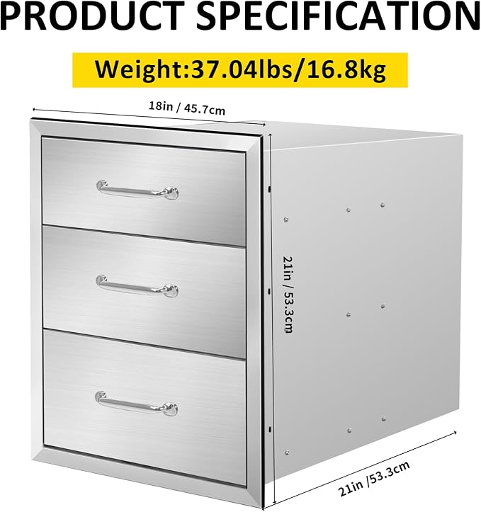 Outdoor Kitchen Drawers 18" W x 21" H x 21" D Flush Mount Triple BBQ Drawers - Image 2
