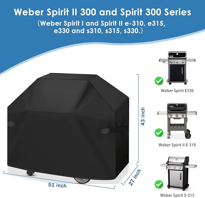 Grill Cover for Weber Spirit II 300 and Spirit 300 Series Gas Grill, for Weber - Image 3