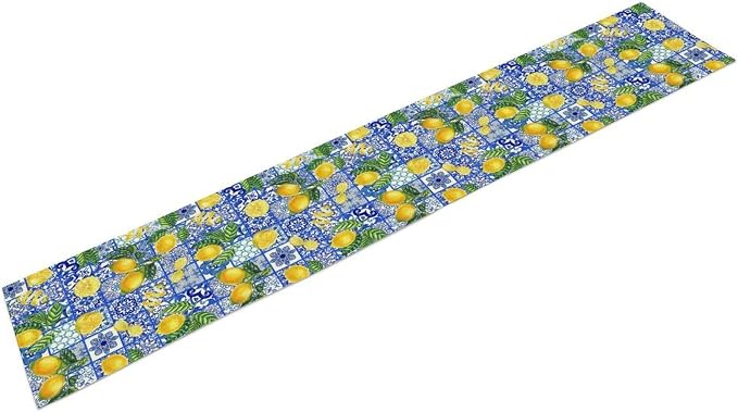 Tiles Lemon Table Runner Blue White Yellow Vintage Rustic Summer Fruit Chic - Image 3