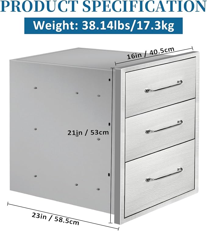 Outdoor Kitchen Drawers 16"Wx21"Hx23"D Flush Mount Access 3-Drawer BBQ - Image 2
