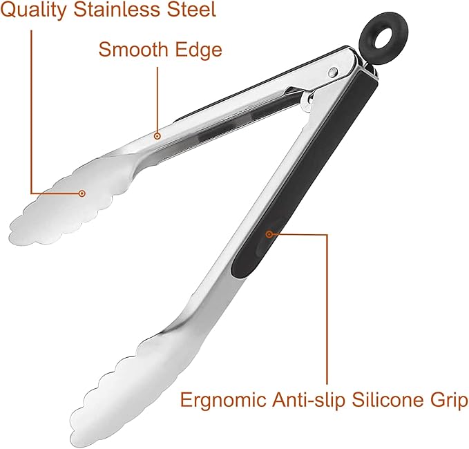 Tongs 9-Piece Stainless Steel Set with 7, 9 and 12 Inch Sizes