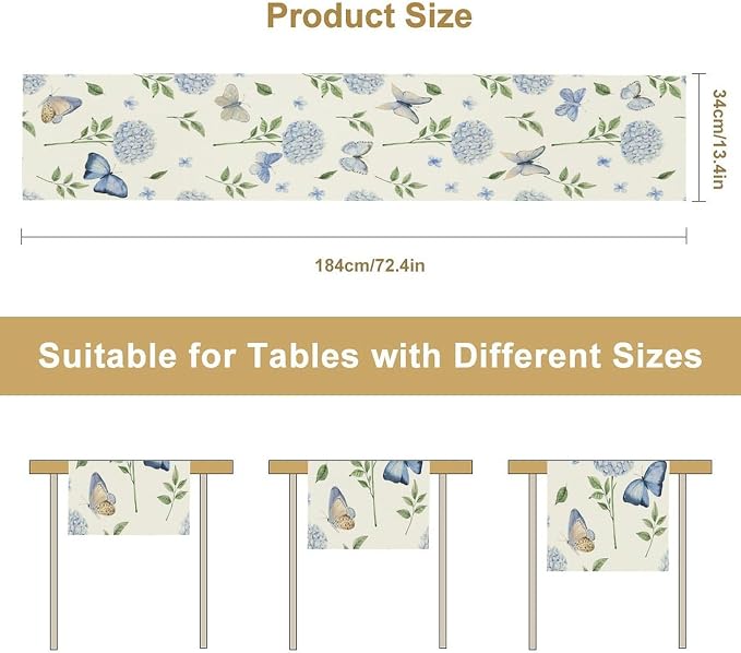 Hydrangea Butterfly Table Runner, Seasonal Spring Summer Table Runner - Image 7