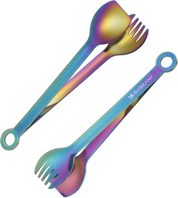 Tongs - 6-Inch Rainbow Stainless Steel Fork and Spoon Style