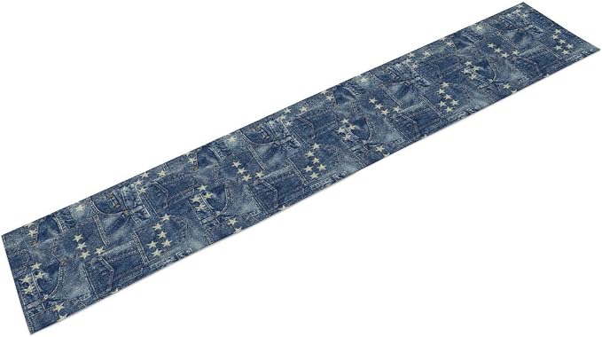 Patchwork Table Runner, Vintage Romance Jeans Pentagram Splicing Print Table - Image 8