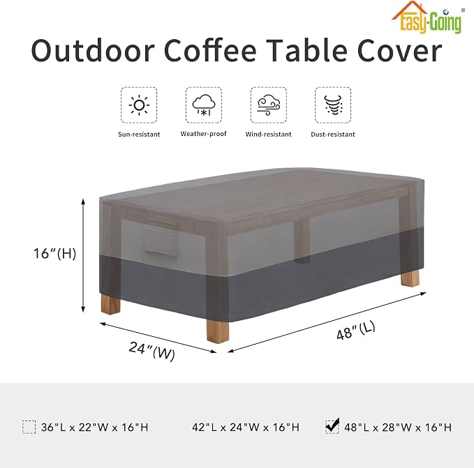 Easy-Going Patio Coffee Table Cover Small Outdoor Rectangular Furniture Ottoman - Image 2