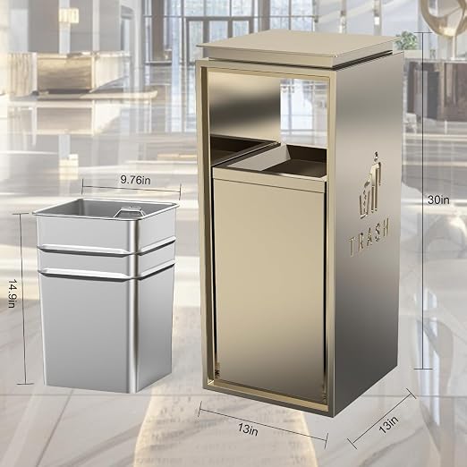 Commercial Trash Can - 42L Heavy Duty Stainless Steel Garbage Bin - Image 2