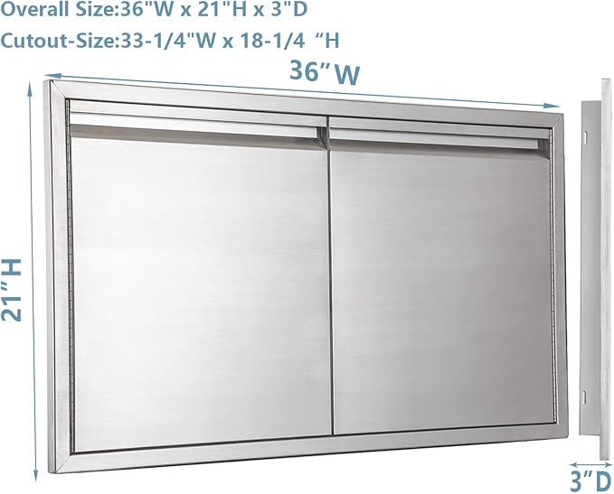 Outdoor Kitchen Door 36" W x 21" H inch Stainless Steel BBQ Double Doors Flush - Image 3