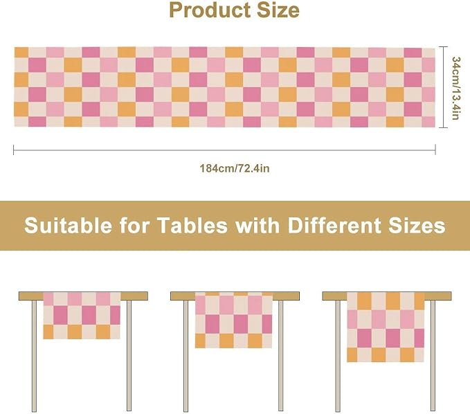 Pink Checkered Table Runner, Vintage 70s Abstract Cute Modern Hippie Table - Image 6
