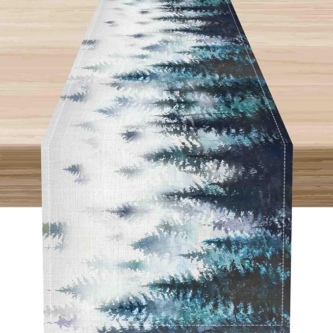 Green Forest Table Runner, Rustic Farmhouse Green Pine Tree Woodland Seasonal by Unknown