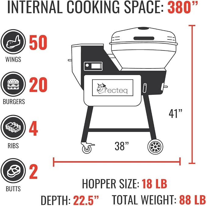 recteq Pellet Grill RT-B380X Bullseye Deluxe, WiFi Enabled Electric Pellet - Image 3