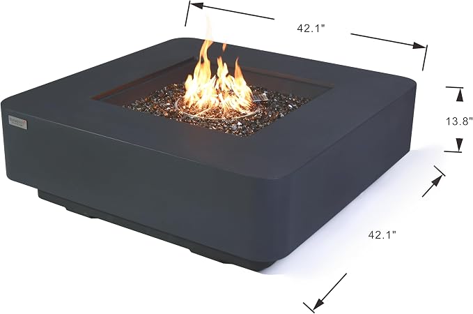 Elementi+ | Bergamo Gas Fire Pit Cast Concrete 42" Square Fire Table, Outdoor - Image 2