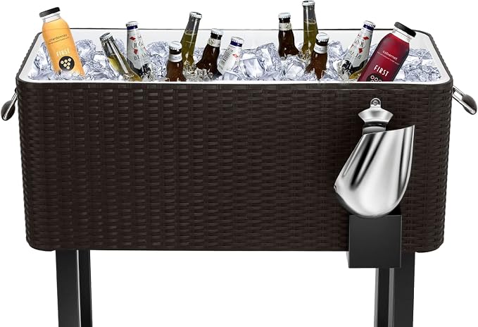 EDOSTORY 80 Quart Rolling Ice Chest Cooler Cart, Patio Backyard Party Drink - Image 4