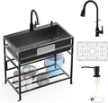 Black 33x19 Inch Freestanding Utility Sink-Stainless Steel Laundry Sink by FAUENPEEY