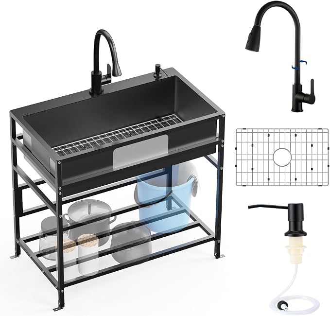 Black 33x19 Inch Freestanding Utility Sink-Stainless Steel Laundry Sink by FAUENPEEY