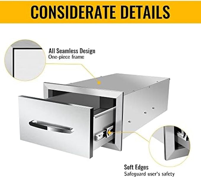 BBQ Outdoor Kitchen Drawers Stainless Steel 3-Drawer BBQ Drawer Enclosed - Image 6