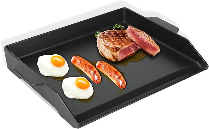 Universal Cast Iron Griddle 18.6" x 14", Pre-Seasoned Nonstick Flat Top Grill by MOASKER