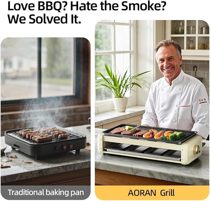 Aoran Electric Smokeless Grill, 1800W Nonstick Indoor Griddle Pan, Adjustable - Image 3