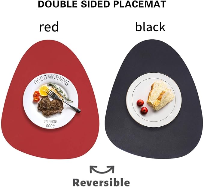 Faux Leather Placemats Set of 6 Wipeable, Round Reversible PU Placemat - Image 2