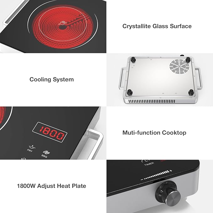 Portable Electric Cooktop 110V, 1800W Electric Stove Infrared Hot Plate - Image 4