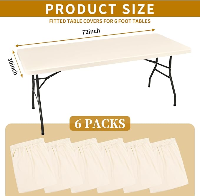 6 Pack Stretch Fabric Table Top Cap Cover, fits 6' Tables, Spandex Table Covers - Image 2