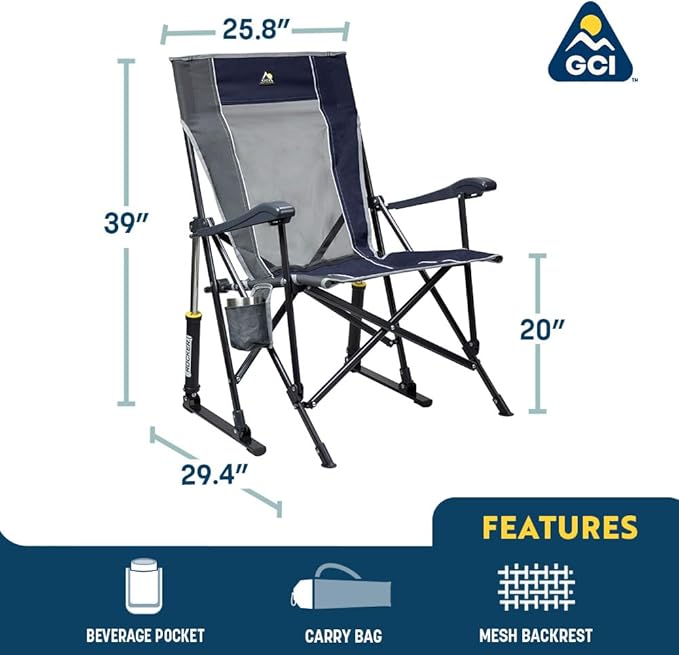 Folding Rocking Camping Chair, 250 lb Capacity, Hunter Green