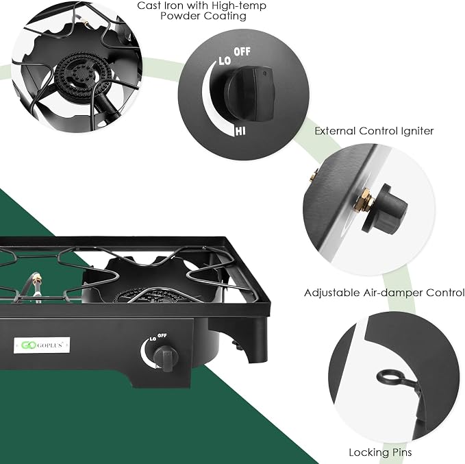 Goplus Outdoor Camping Stove, Dual Burner Propane Gas Cooker w/Detachable Legs - Image 4