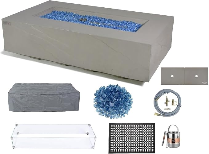Elementi+ | Bundle Meteora Gas Fire Pit Cast Concrete 56" Rectangular Fire Table by AMSFireplaceInc