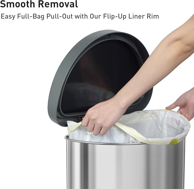 EKO Aria Brushed Stainless Steel Step Kitchen Trash Can Semi-Round 45L - Image 5