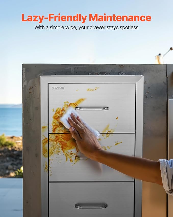 VEVOR 17W x 30H x 21D Inch Outdoor Kitchen Stainless Steel Double Access Drawers - Image 9