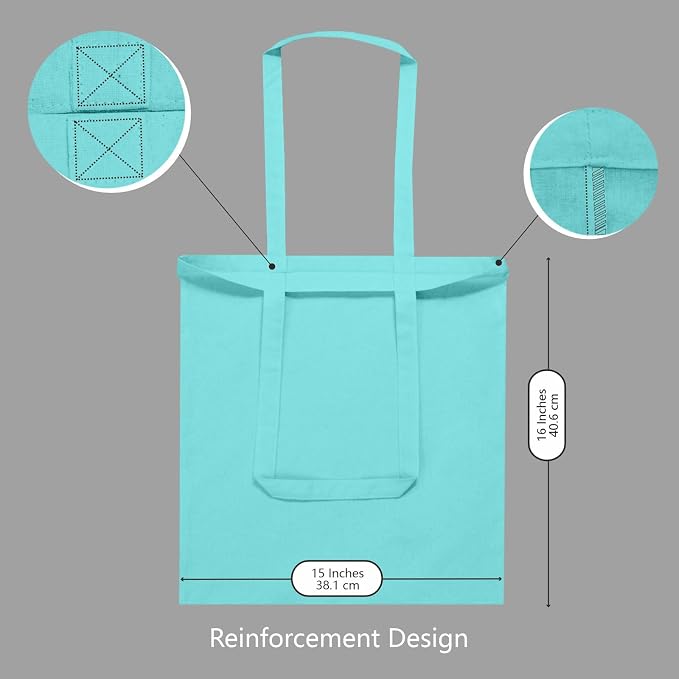 TOPDesign 6-Pack Economical 16"x15" Aqua Blue Cotton Tote Bags, Lightweight - Image 3