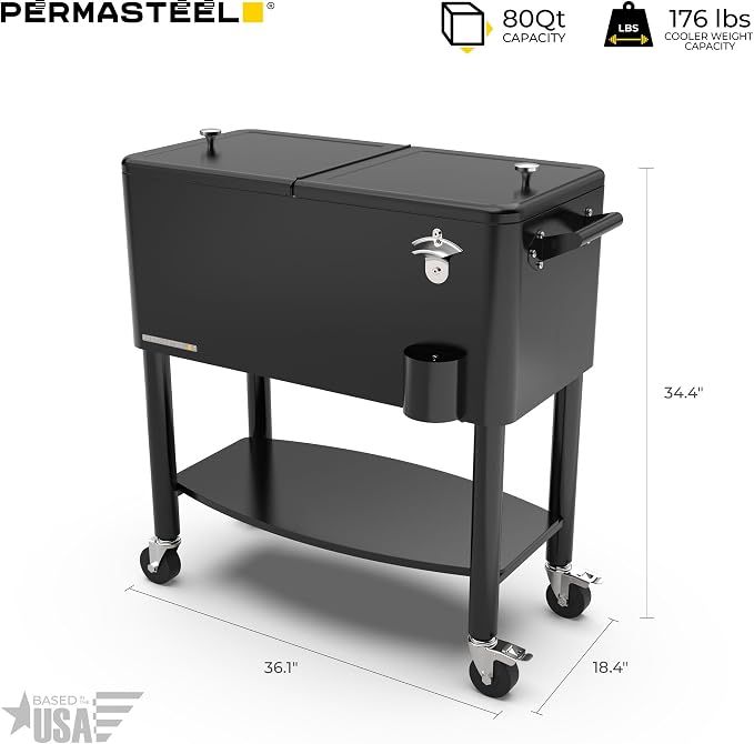 Permasteel 80 Quart Party Cooler, Rolling Ice Chest - Image 11