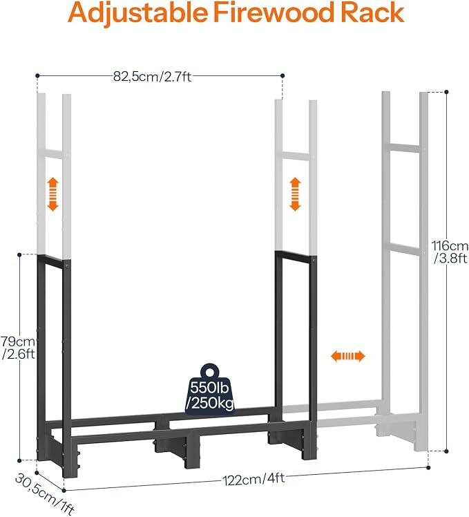 HOOBRO 4FT Firewood Rack with Cover, Outdoor Firewood Log Rack, Adjustable Log - Image 7