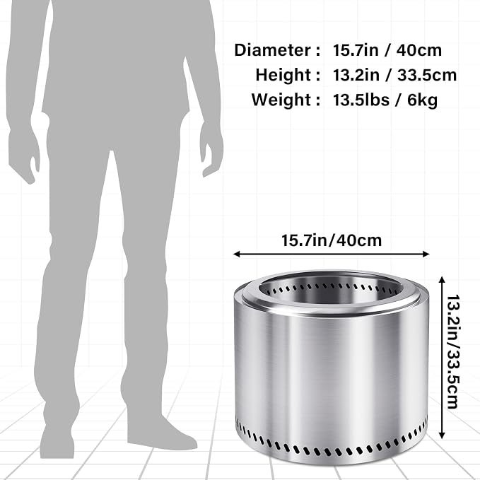 HGD 16 inch Smokeless Fire Pit for Outside, Stainless Steel Fire Pits, - Image 7