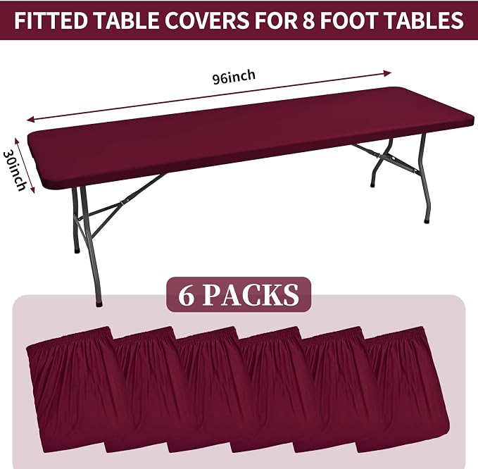 6 Pack Stretch Fabric Table Top Cap Cover, fits 8' Tables, Spandex Table Covers - Image 2