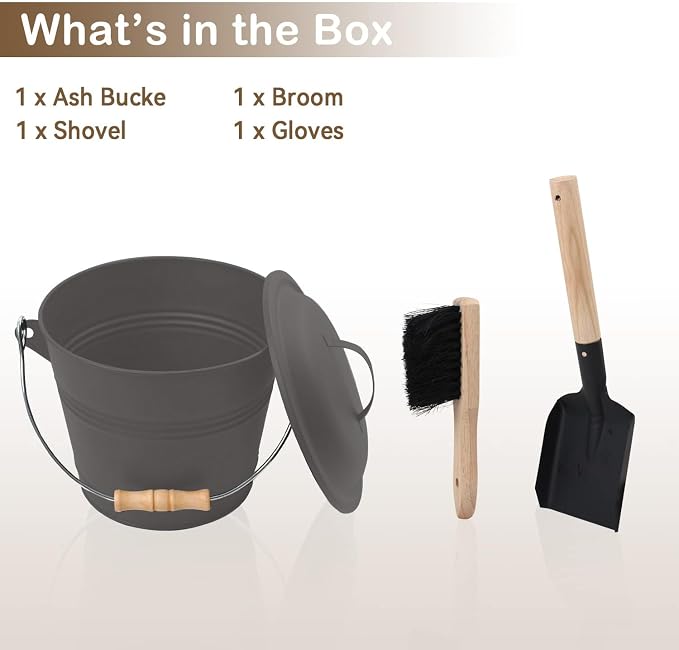 Poofzy Ash Bucket with Lid and Shovel, 1.3 Gallon Fireplace Bucket - Image 3