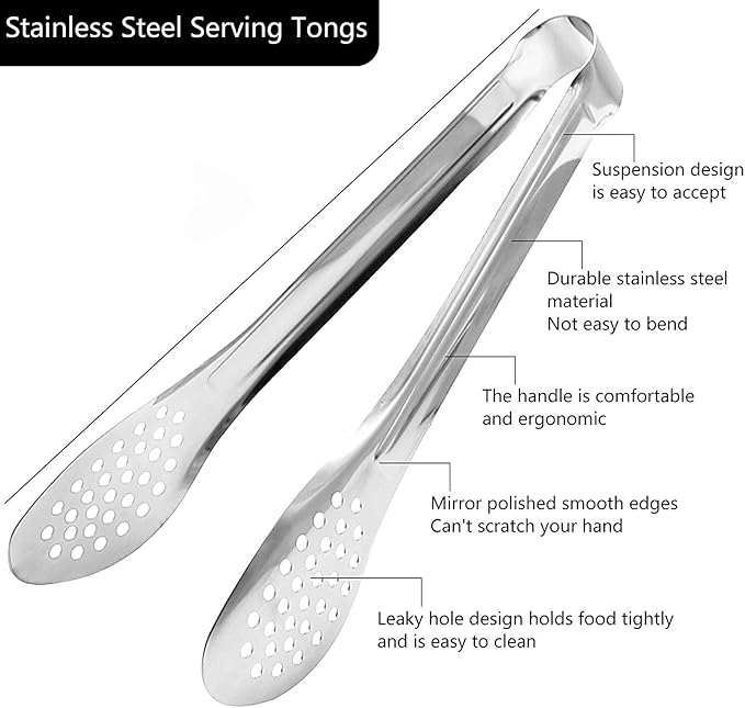 Tongs 6 Pack – Stainless Steel Buffet Tongs, 9 and 12 Inch, Silver