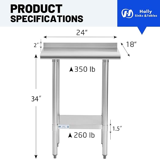 Hally Stainless Steel Table for Prep & Work 18 x 24 Inches, NSF Commercial - Image 3