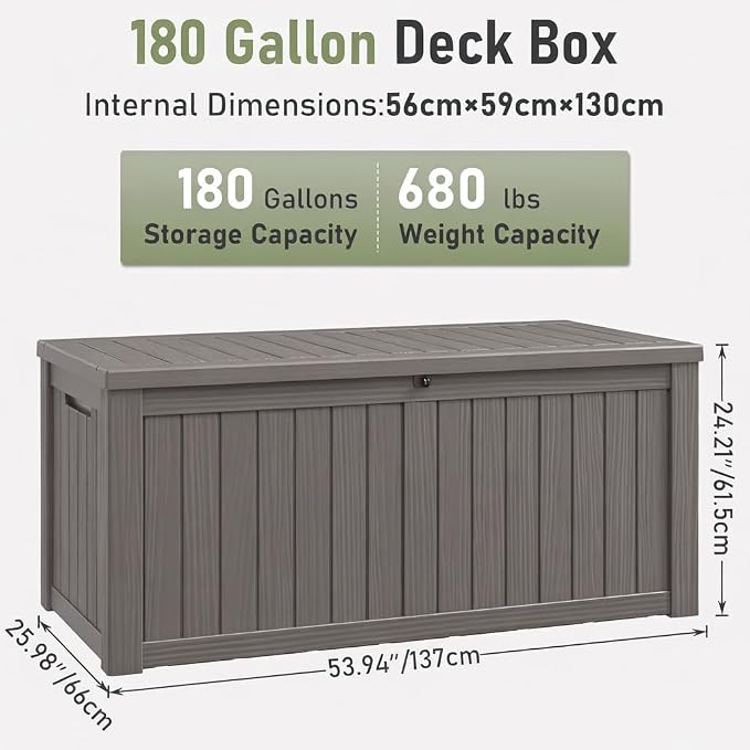NUNU LAB 180 Gallon Outdoor Storage Box, Resin Large Sturdy Deck Box, Backyard - Image 8