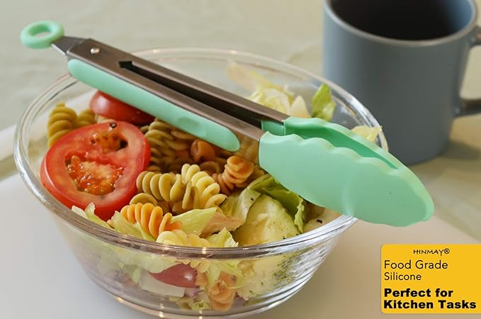 Tongs, Silicone-Tipped 9-Inch Stainless Steel Grill Tongs, Mint, 3-Pack
