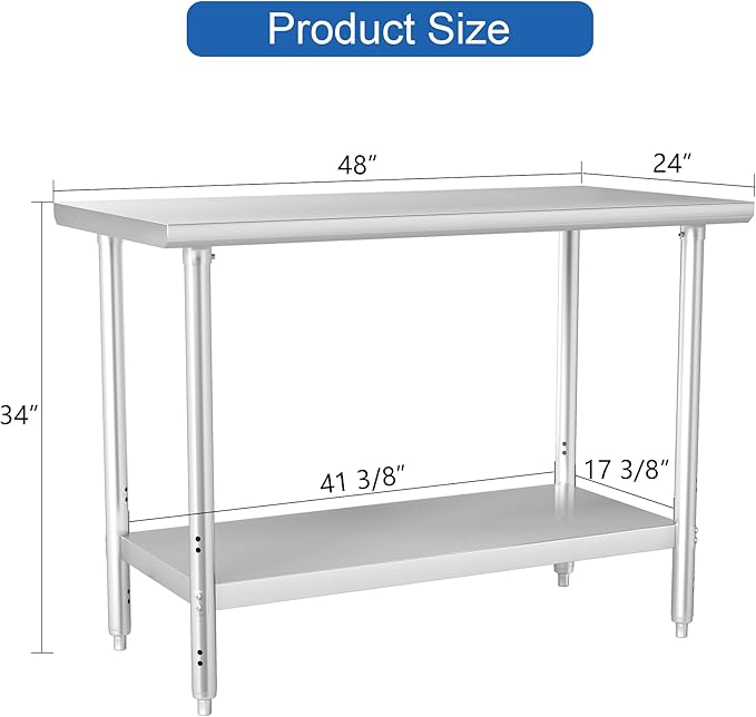 HARDURA All Stainless Steel Table 24X48 Inches Metal Table Commercial Kitchen - Image 3