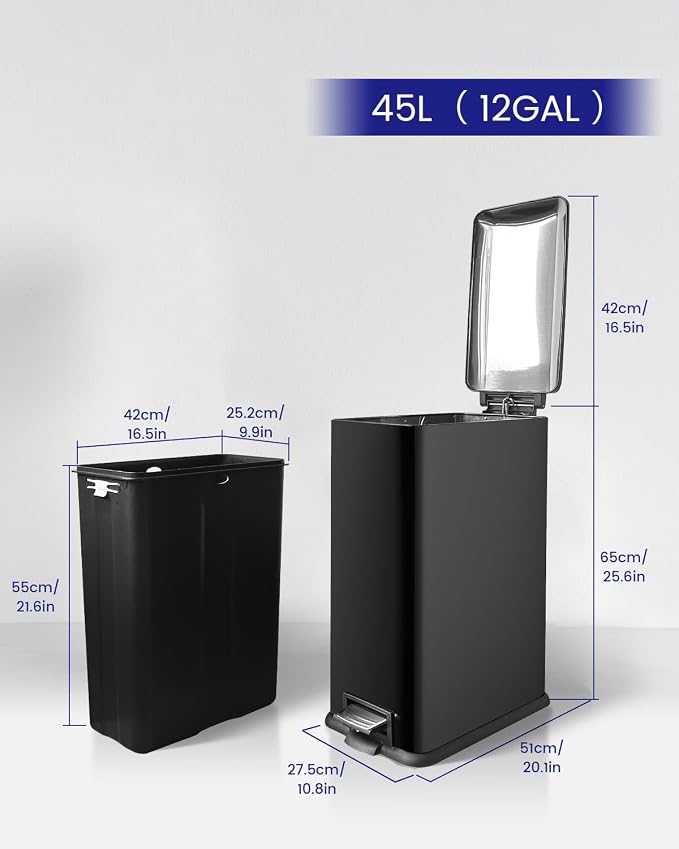 Kitchen Rubbish Bin, 45 Litre Waste Bin, Large Pedal Bin, Kitchen Rubbish Bin - Image 8