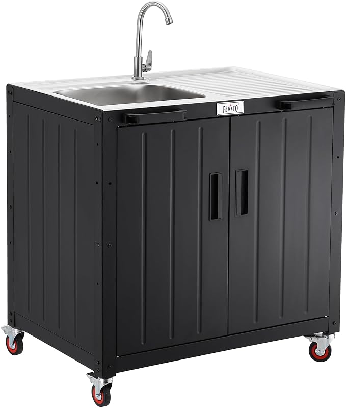 Freestanding Grill Cart with Sink and Cabinet, Movable Outdoor Cart Table with by Idealforcook