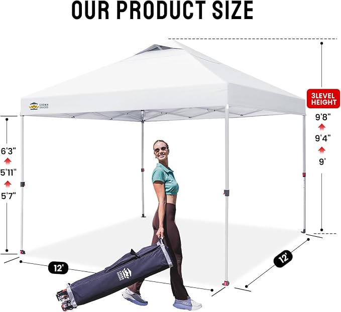 CROWN SHADES 12x12 Pop Up Canopy Outside Canopy, Patented One Push Tent Canopy - Image 6