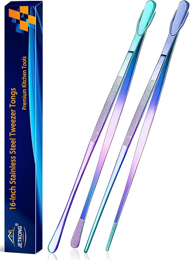Tongs 16-Inch Stainless Steel Fine-Tip Pair in Rainbow Finish