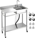 VEVOR Stainless Steel Utility Sink, Rolling Single Bowl Commercial Kitchen Sink by VEVOR