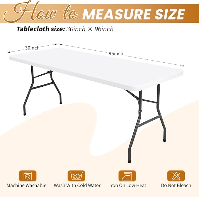 6 Pack Stretch Fabric Table Top Cap Cover, fits 8Ft Tables, Spandex Table - Image 2