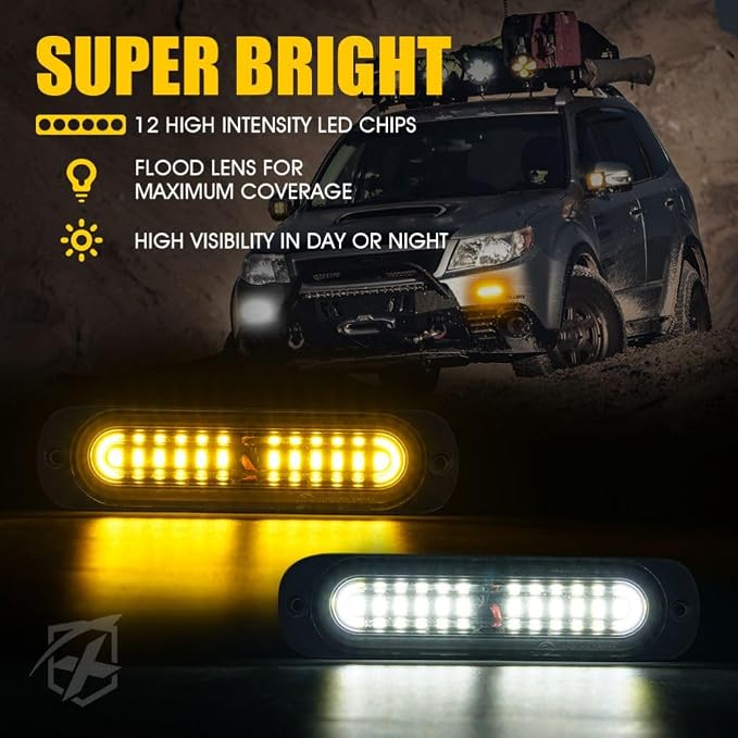 Xprite Amber/White LED Surface Mount Strobe Lights Kit, Grill Grille Side - Image 3